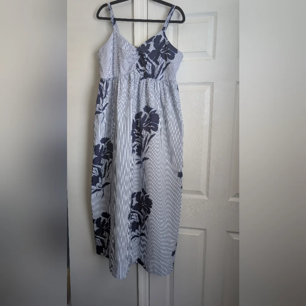 Abercrombie & Fitch Sweetheart Babydoll Striped and Floral Navy Dress